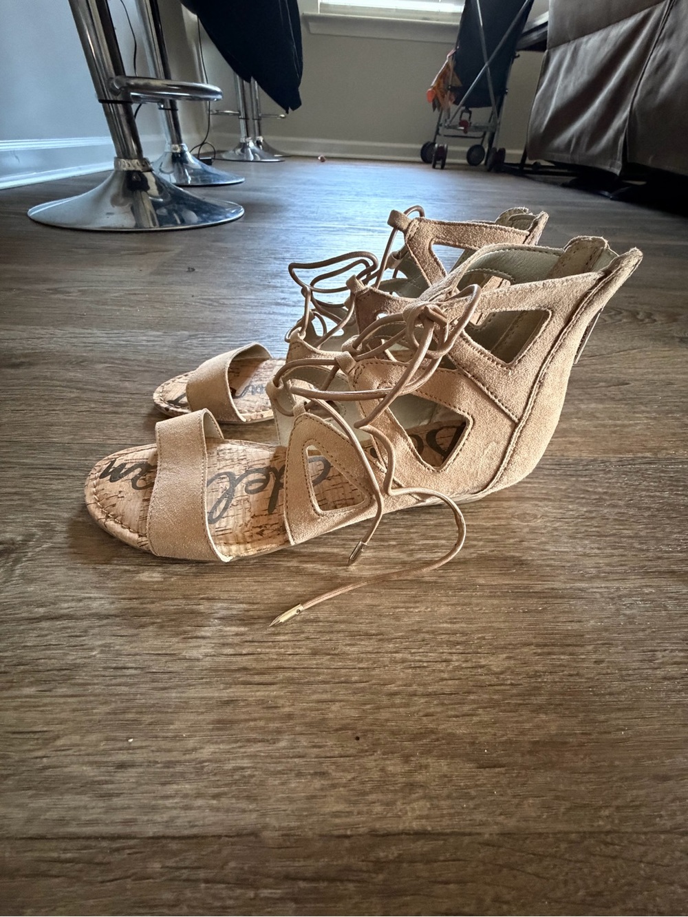 Sam Edelman Lace-Up Tan Wedge Sandals